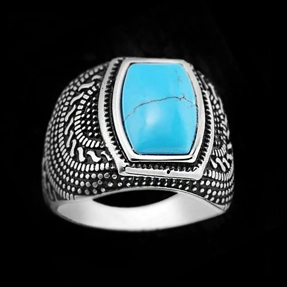 Obsidian-Turquoise Vintage Stainless Steel Ring-Woolova