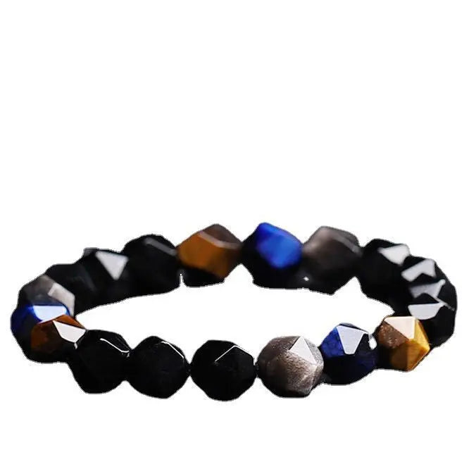 Icosahedron Beads Gemstone Shape Black Onyx Energy Stone bracelet-Woolova