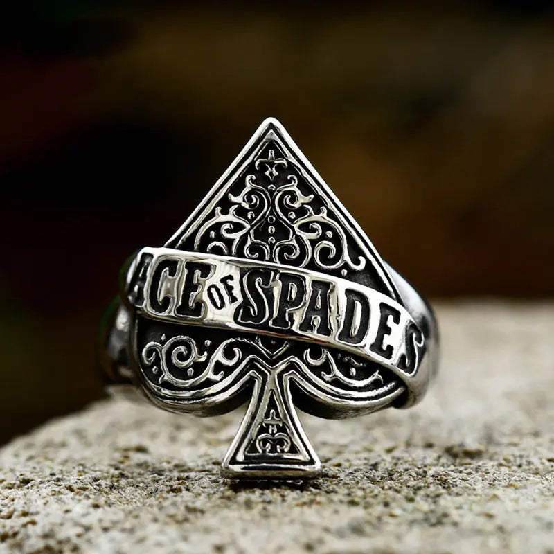 Poker Ace Of Spades Stainless Steel Ring-Woolova