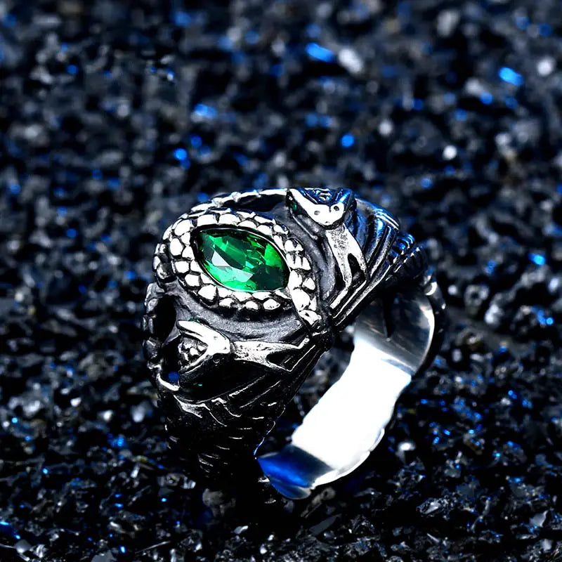 Power Snake Stainless Steel Emerald Ring-Woolova