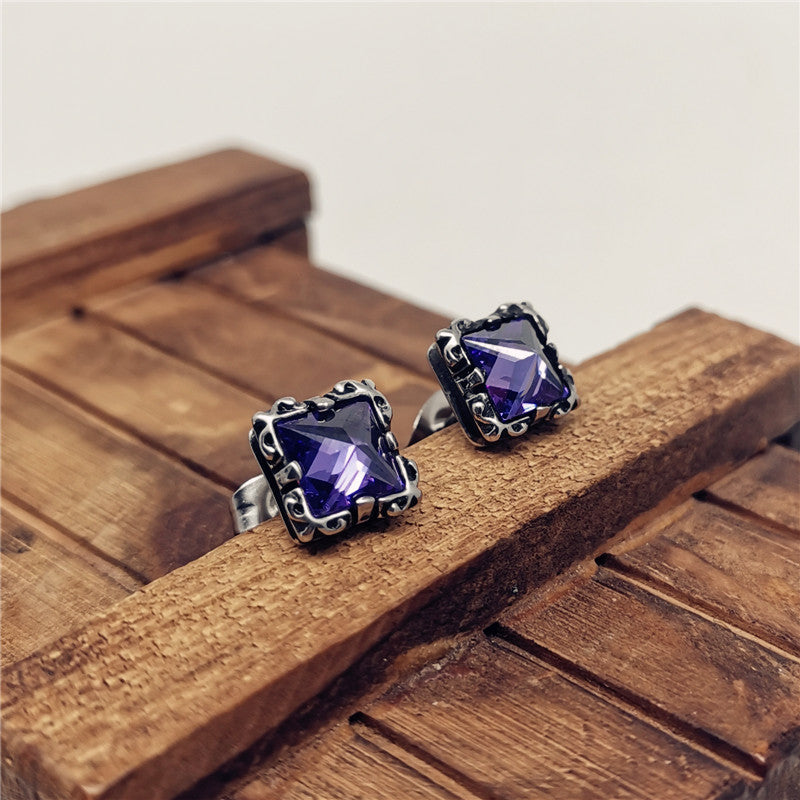 Punk Square Gemstone Men's Stud Earrings-Woolova