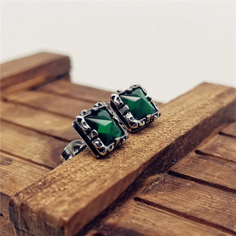 Punk Square Gemstone Men's Stud Earrings-Woolova