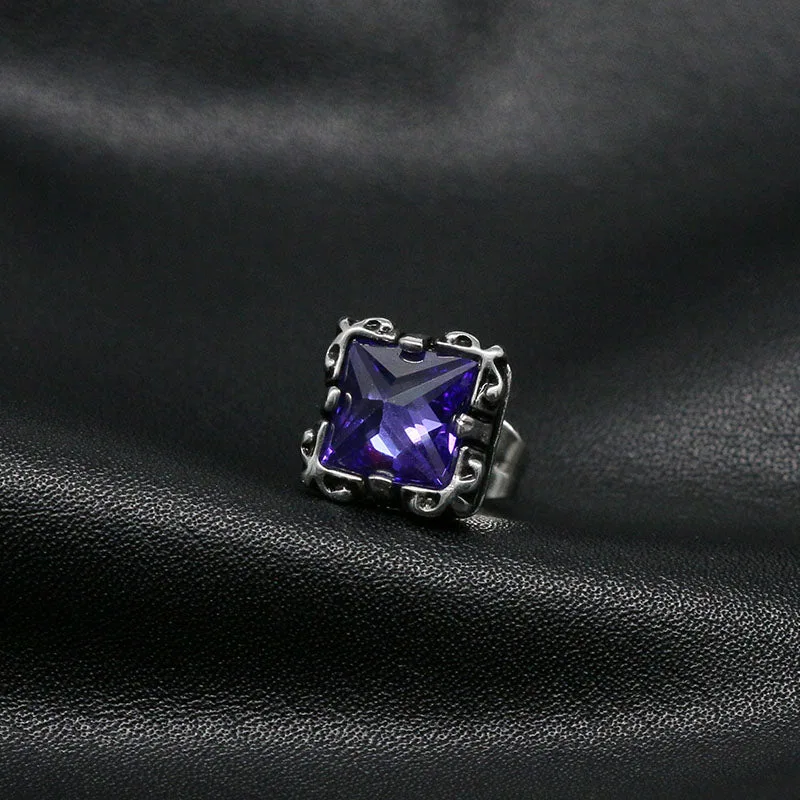 Punk Square Gemstone Men's Stud Earrings-Woolova