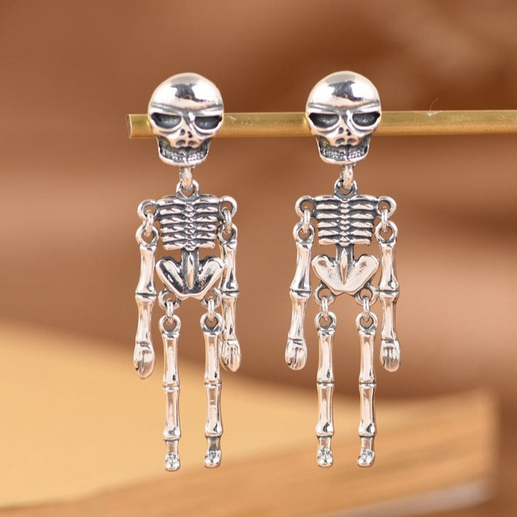 Punk Skull Skeleton Silver Stud Earrings-Woolova