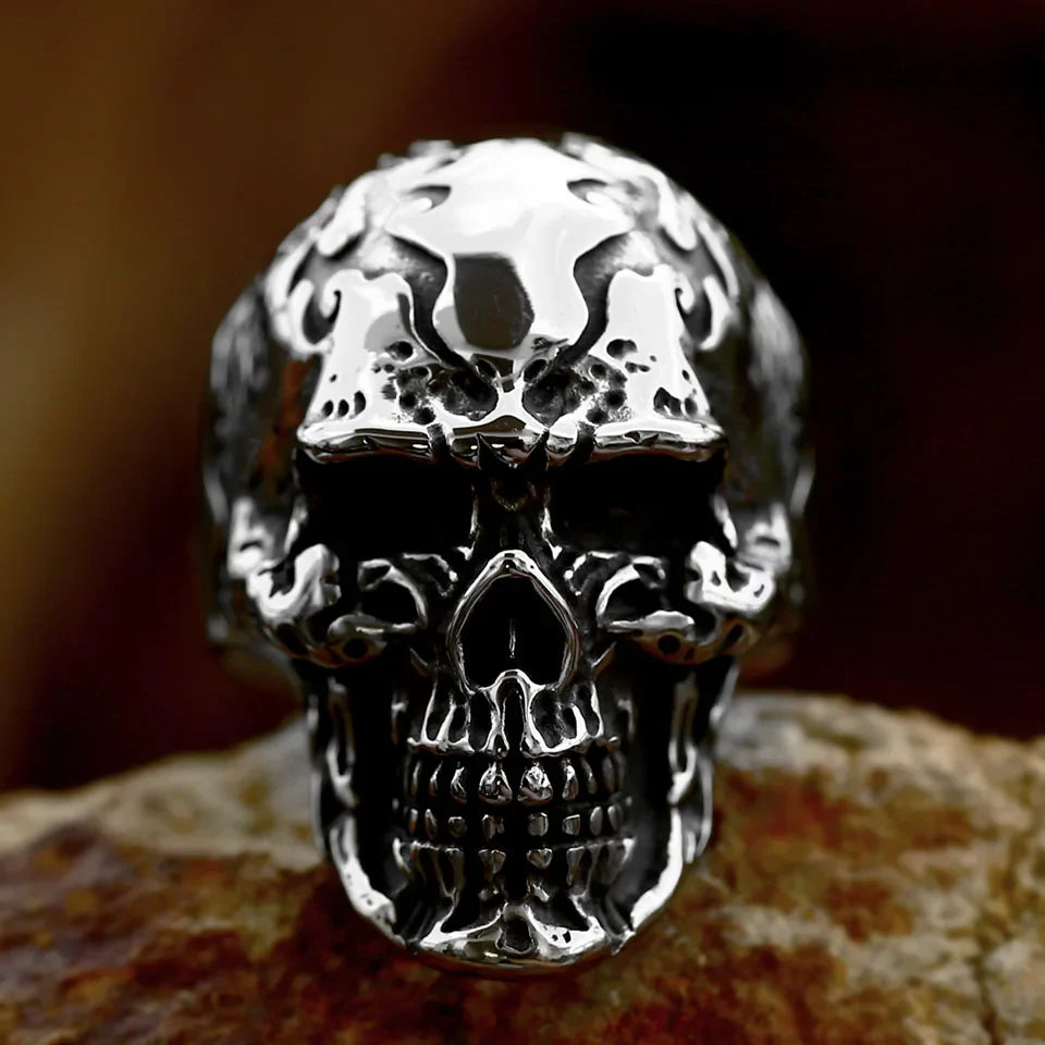 Punk Skull Skeleton Stainless Steel Ring-Woolova