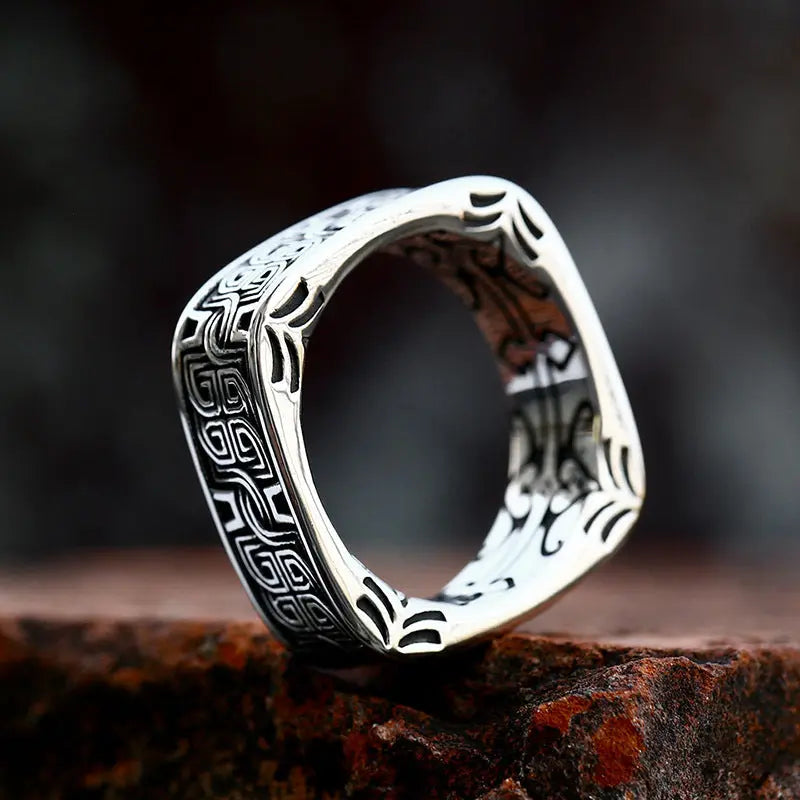 Quadrilateral Pattern Stainless Steel Ring-Woolova