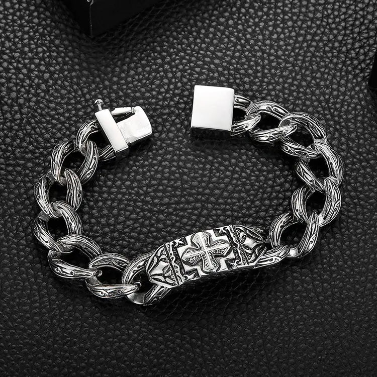 Rattan Chain Style Stainless Steel Cross Bracelet-Woolova