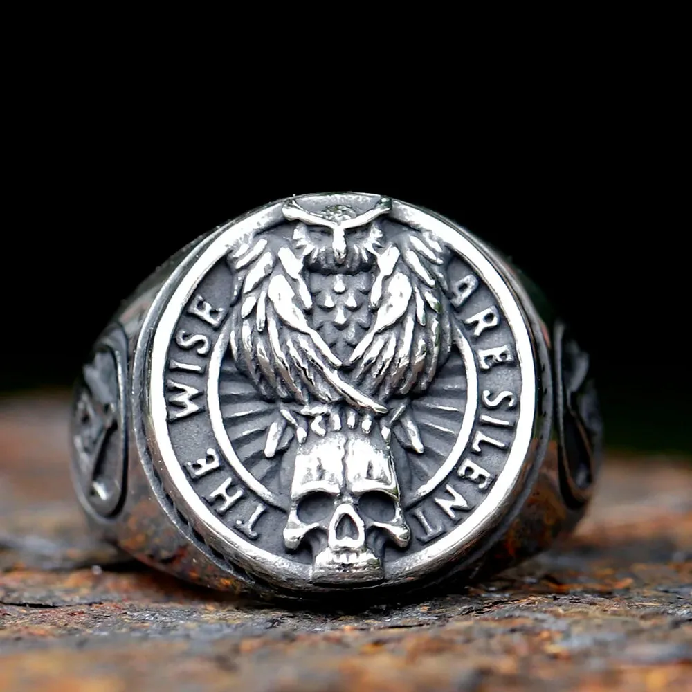 Owl and Skull Freemasonry Stainless Steel Rings-Woolova
