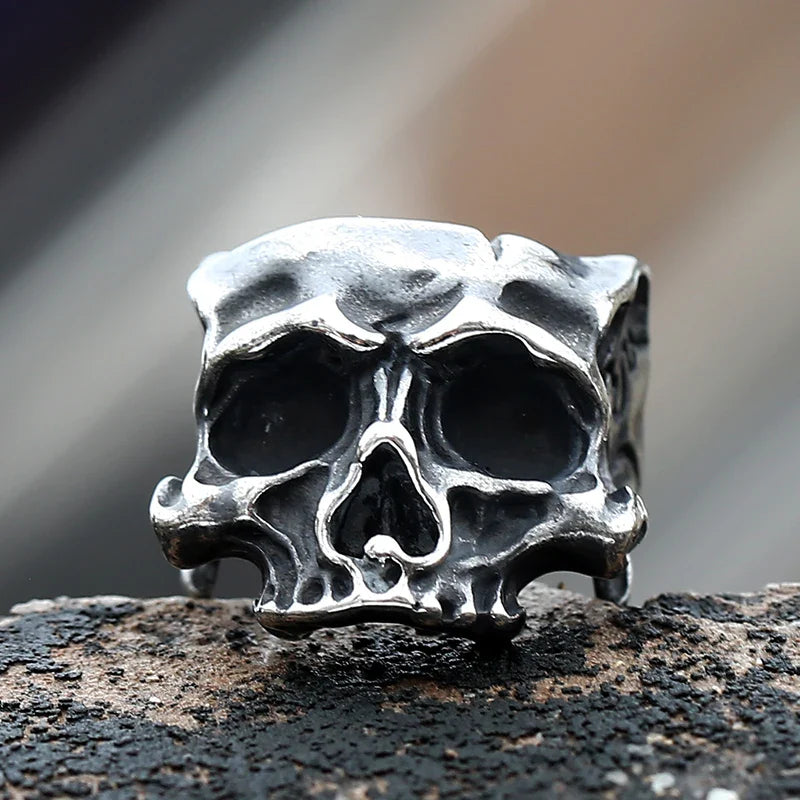 Retro Motorcyclist Skull Head Ring-Woolova