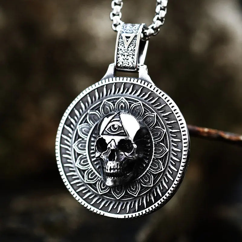 Round 3D Skull Stainless Steel Pendant-Woolova