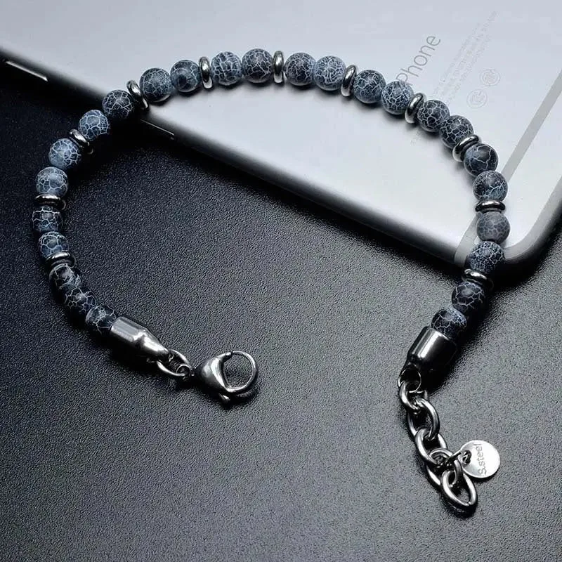 Single-row Natural Stone Bead Lobster Claw Clasp Bracelet-Woolova