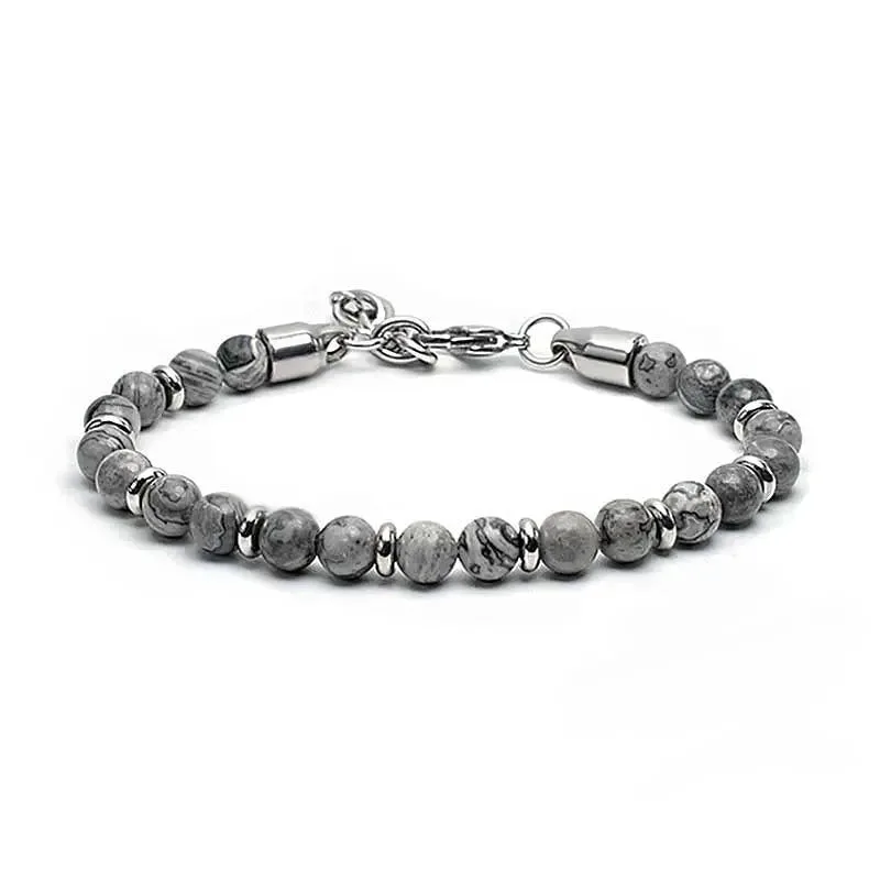 Single-row Natural Stone Bead Lobster Claw Clasp Bracelet-Woolova