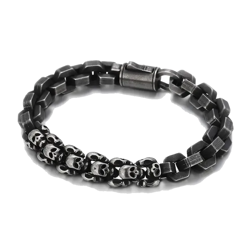 Skull Chain Link Spliced Stainless Steel Bracelet-Woolova