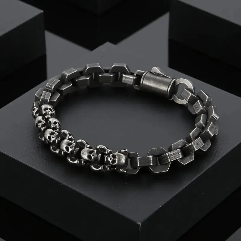 Skull Chain Link Spliced Stainless Steel Bracelet-Woolova