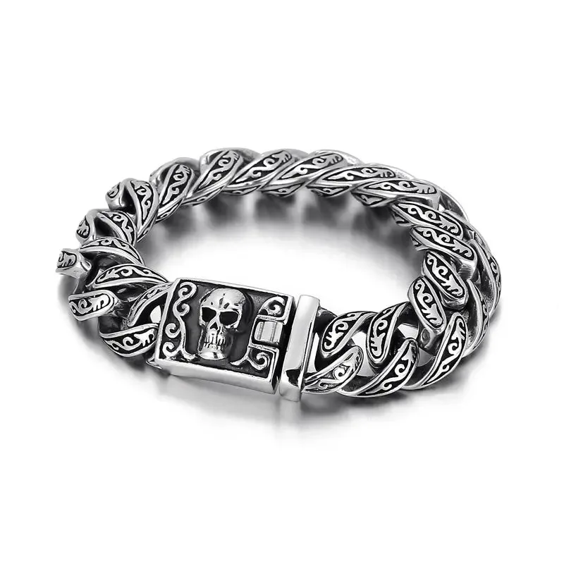 Skull Clasp Heavy Stainless Steel Bracelet-Woolova