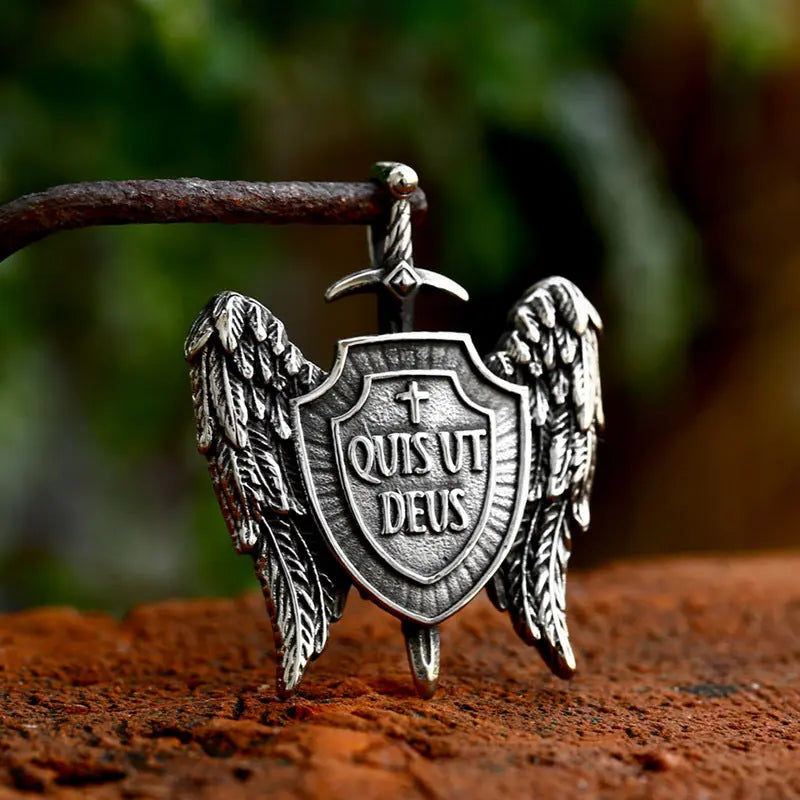 St. Michael Archangel Wings Sword & Shield Pendant-Woolova