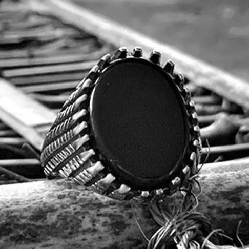 Table Cut Obsidian Stainless Steel Ring-Woolova