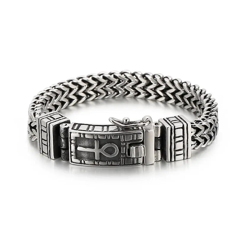 The Ankh Open Box Clasp Stainless Steel Bracelet-Woolova