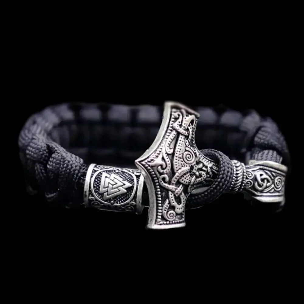 Thor's Hammer Braided Rope Viking Bracelet-Woolova