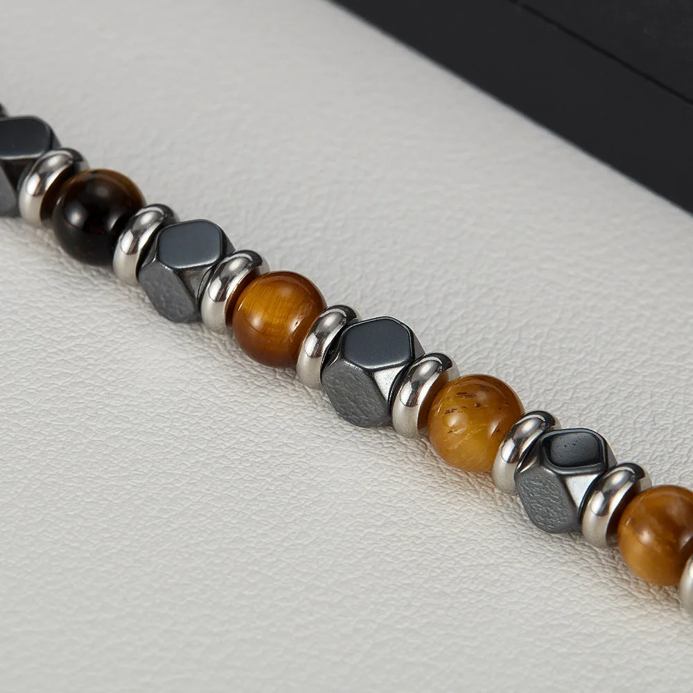 Tiger's Eye Hematite Beaded Bracelet-Woolova