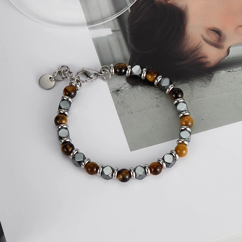 Tiger's Eye Hematite Beaded Bracelet-Woolova