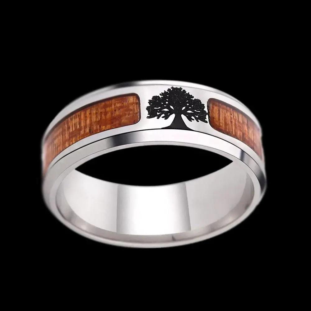 Tree of Life Stainless Steel Wedding Ring-Woolova