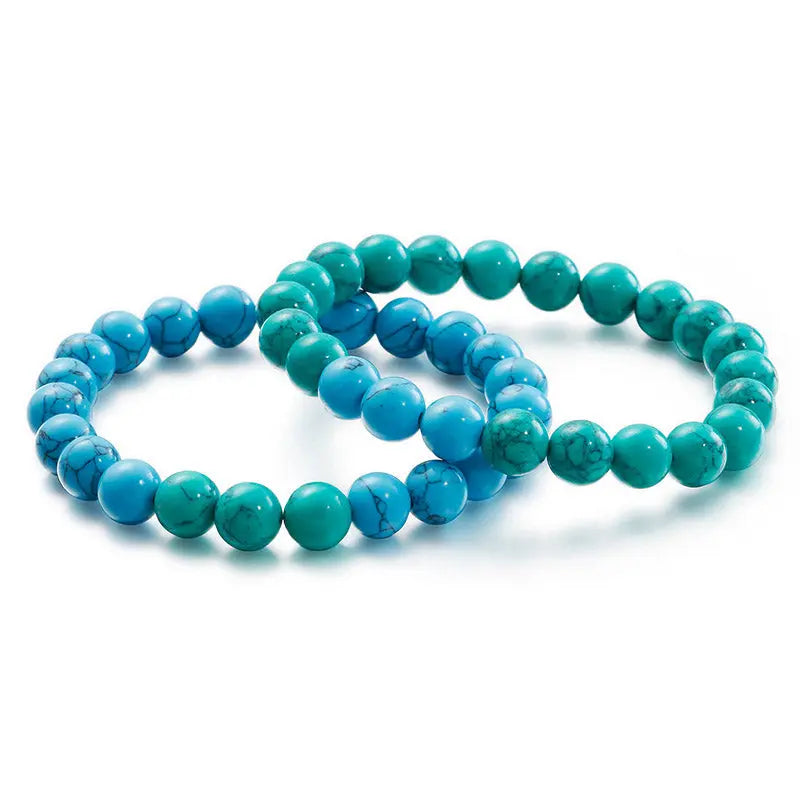 Turquoise Round Bead Stretchable Bracelet-Woolova