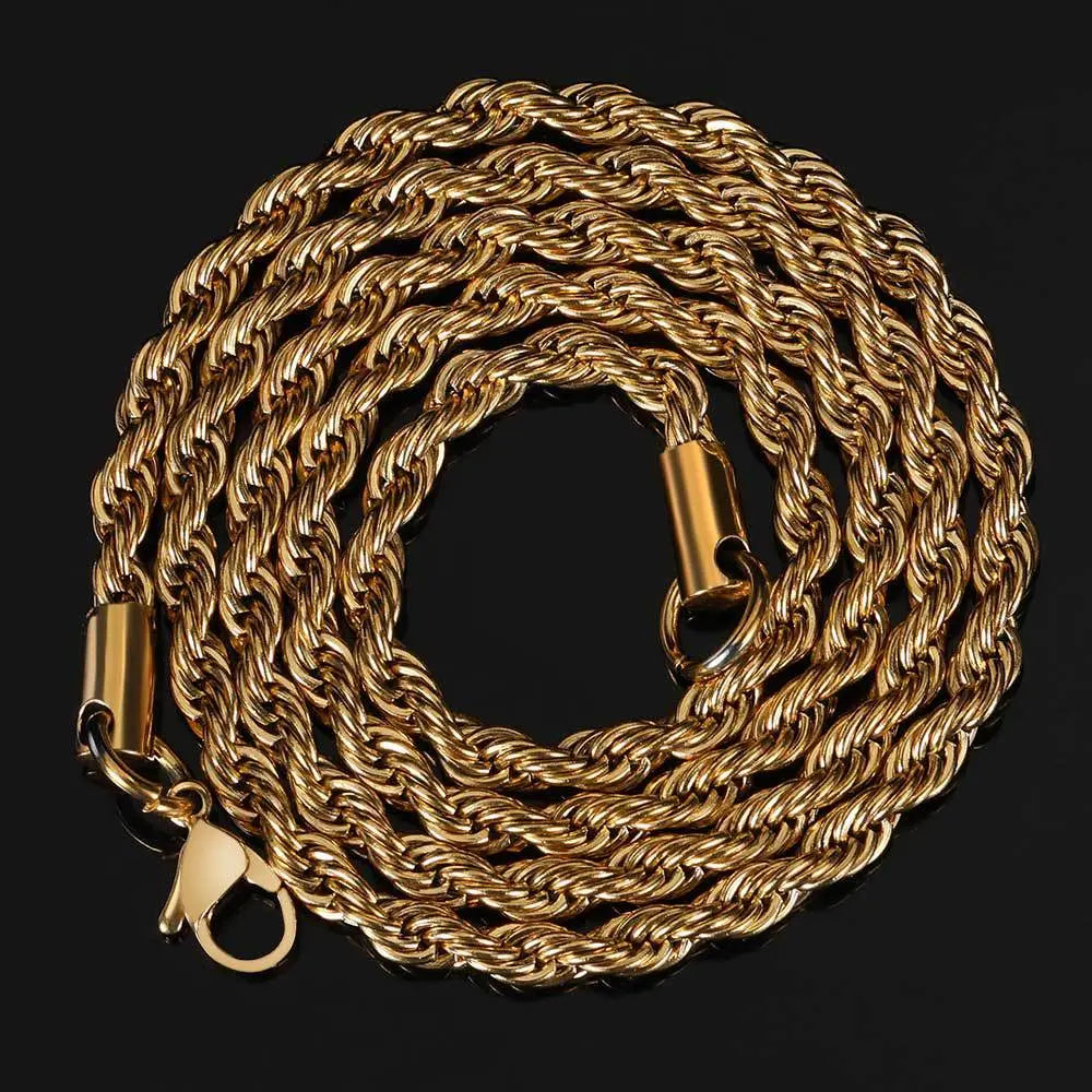 Twisted Stainless Steel Rope Chain-Gold-Woolova