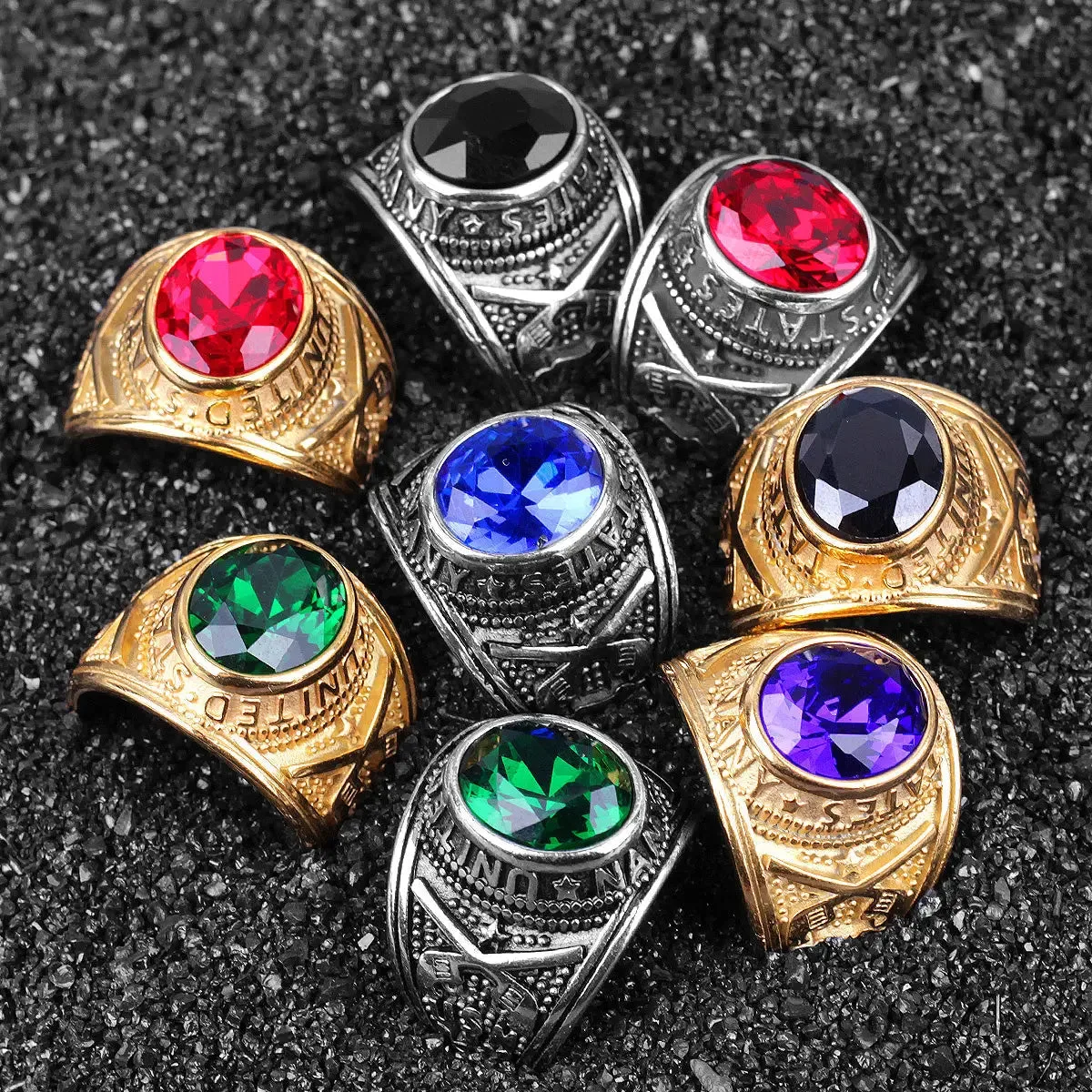 US Navy Rhinestone Stainless Steel Ring-Woolova