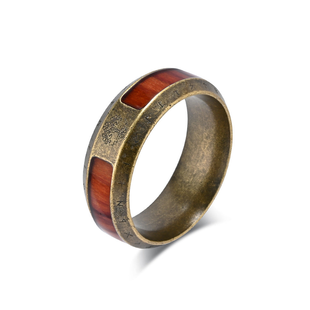 Viking Rune Tree of Life Wood Grain Ring-Woolova