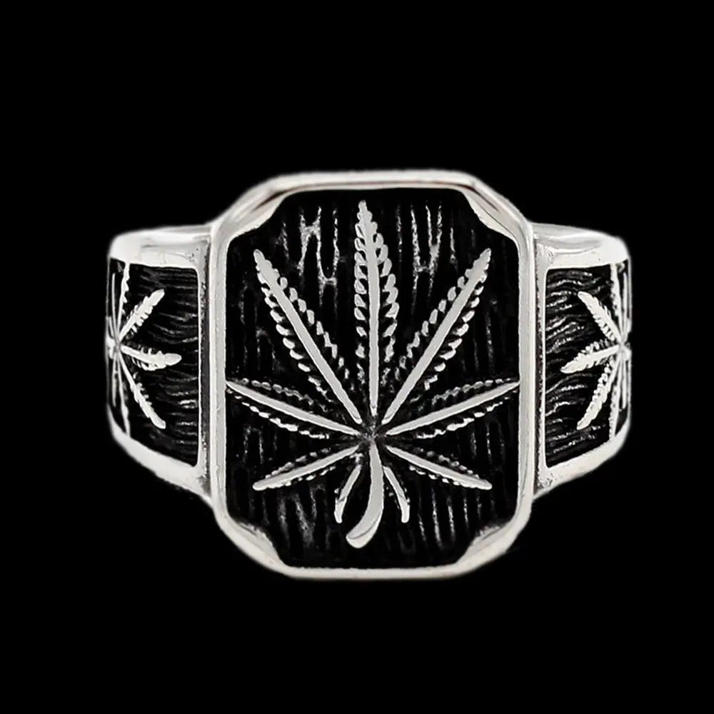 Vintage Cannabis Leaf Stainless Steel Ring-Woolova