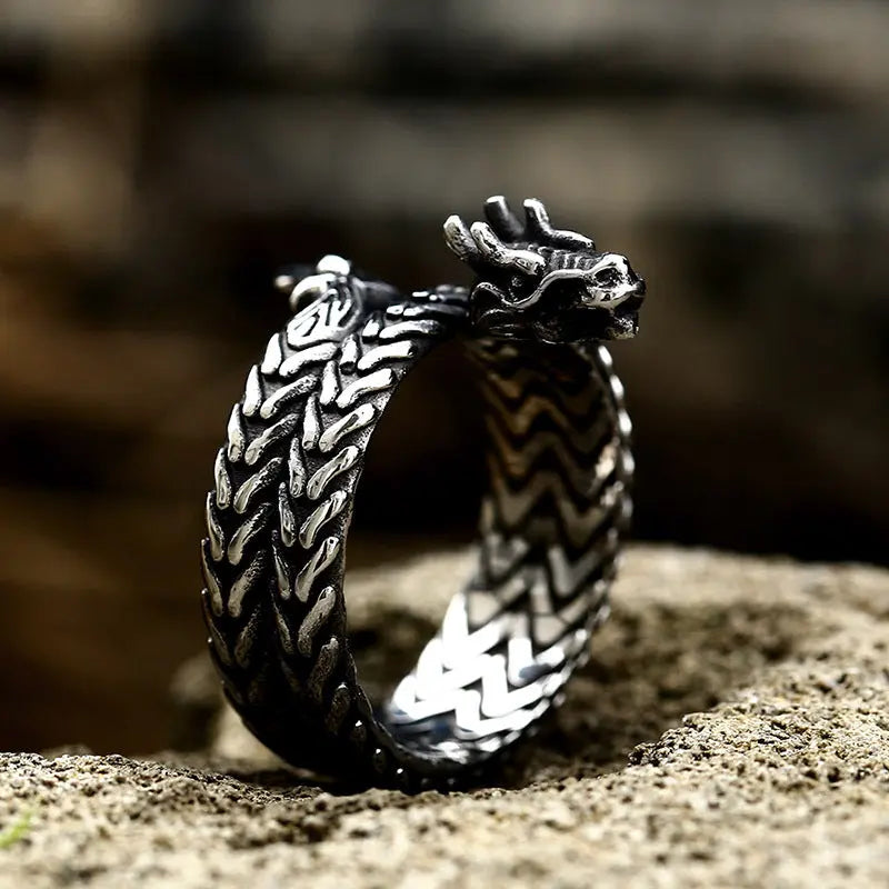 Vintage Dragon Stainless Steel Ring-Woolova