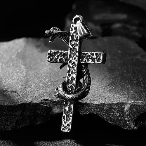 Vintage Cross with Snake Gothic Stainless Steel Pendant-Woolova