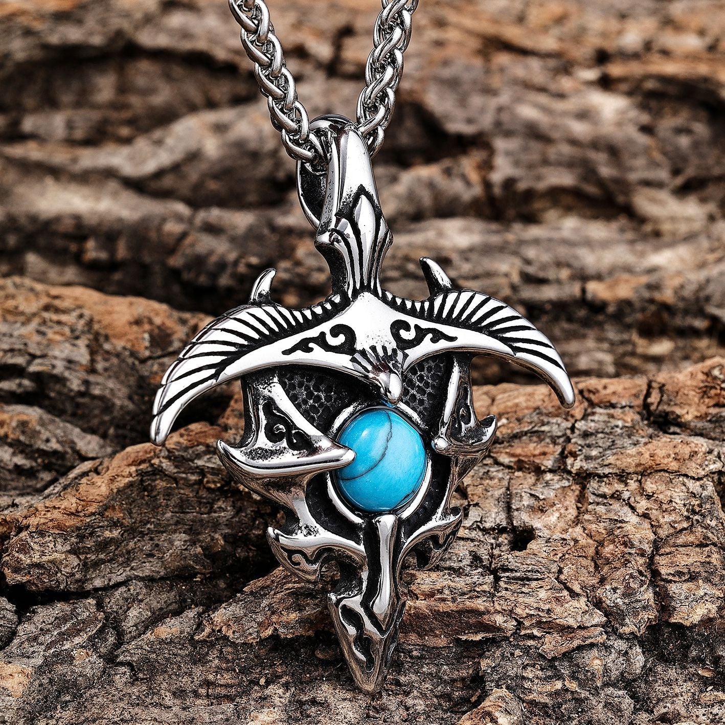 Vintage Eagle Gemstone Stainless Steel Pendant-Woolova