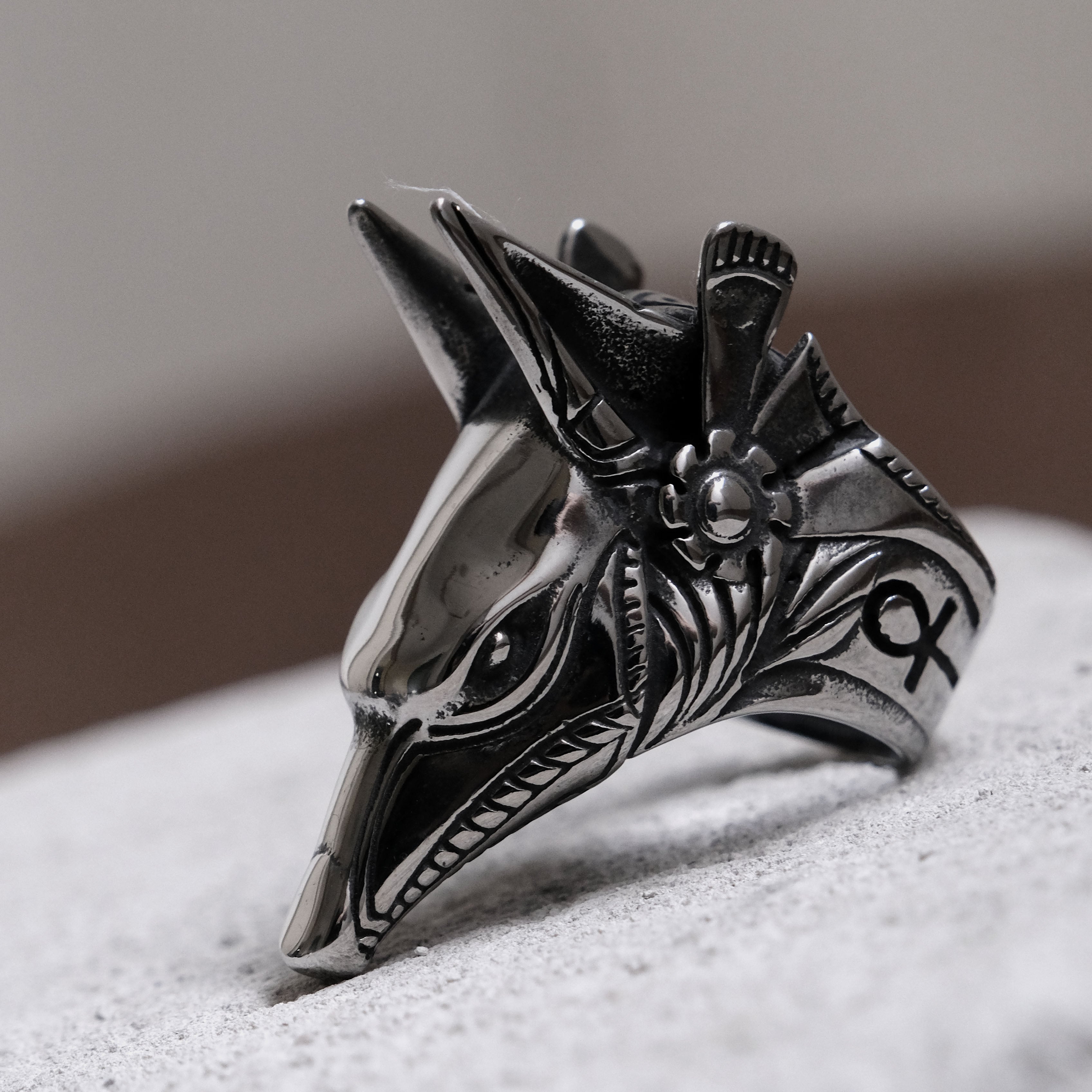 Vintage Egyptian Anubis God Wolf Head Ring-Woolova