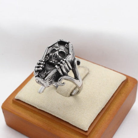 Vintage Skull Coffin Men's Stainless Steel Ring-Woolova