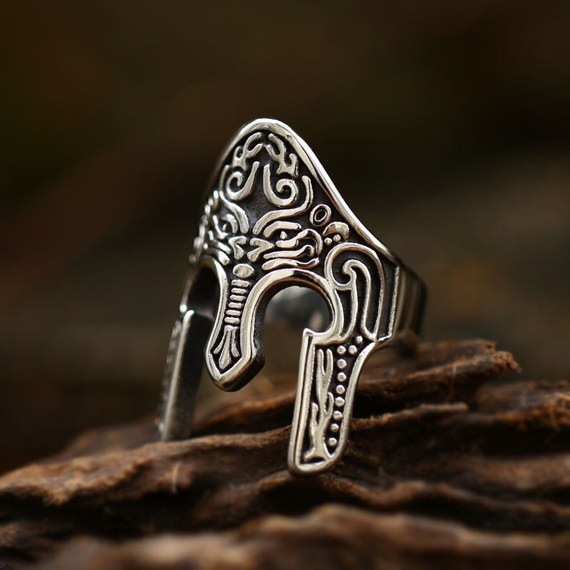 Vintage Spartan Helmet Mask Ring for Men-Woolova