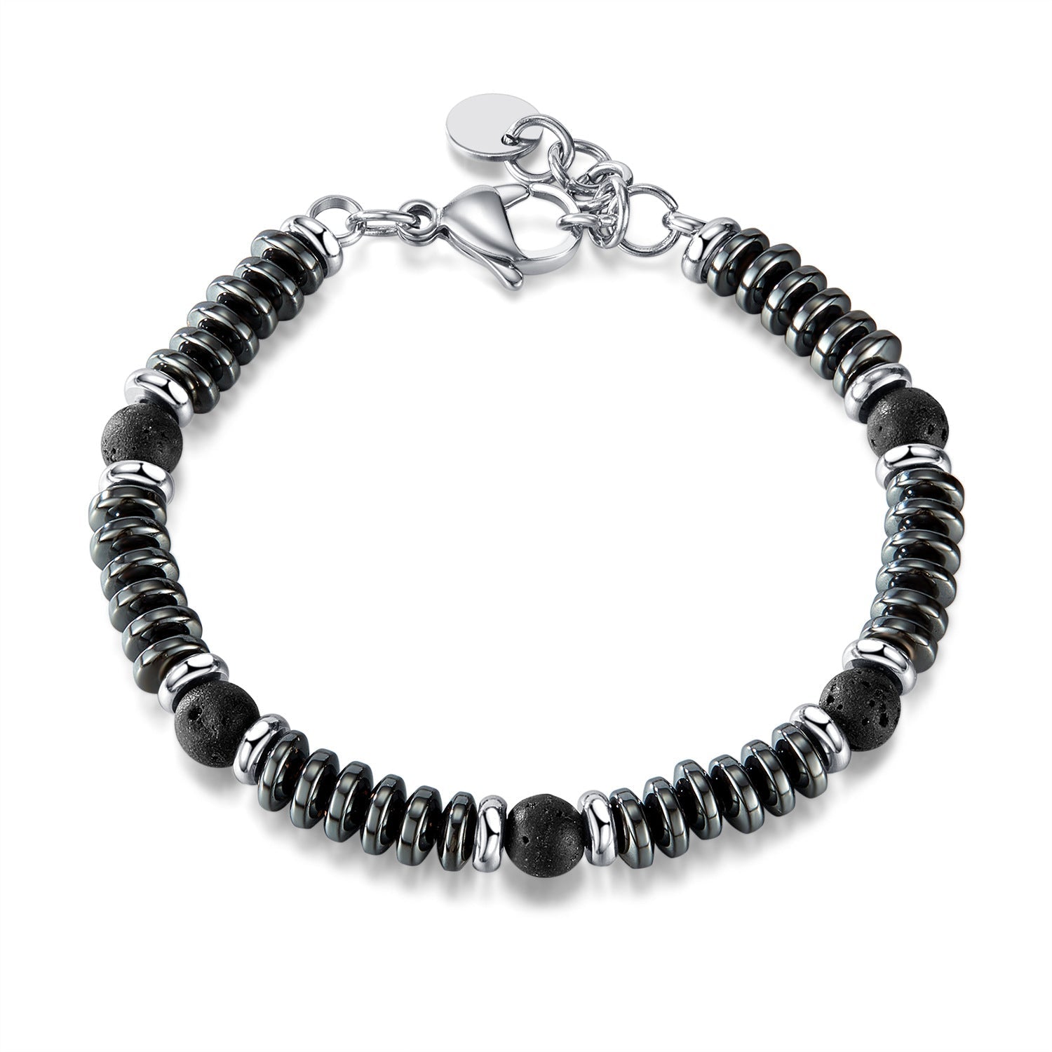 Volcanic Rock Hematite Stainless Steel Bracelet-Woolova