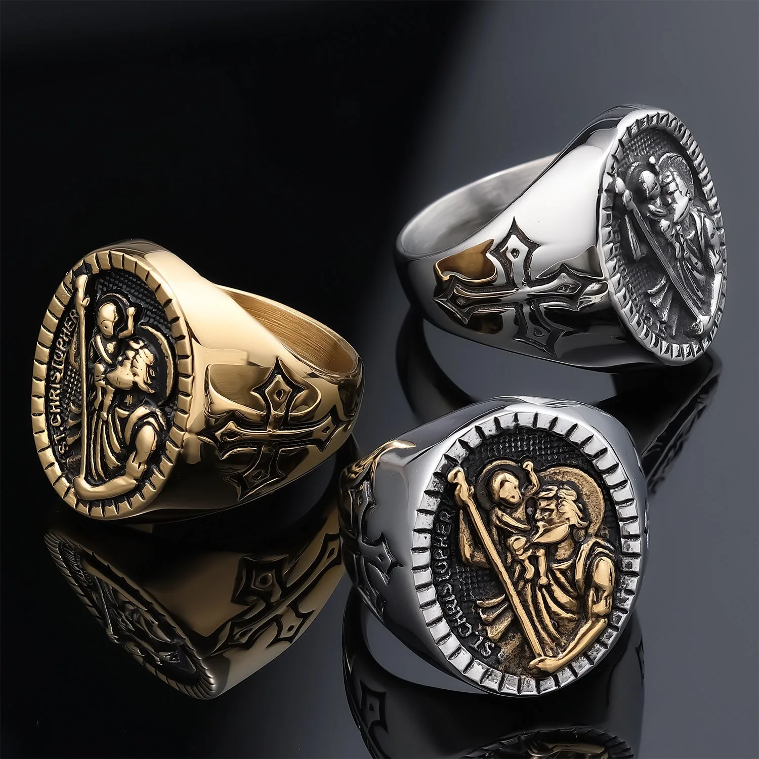 Anubis Ancient Egyptian Symbolism Men's Cross Ring-Woolova