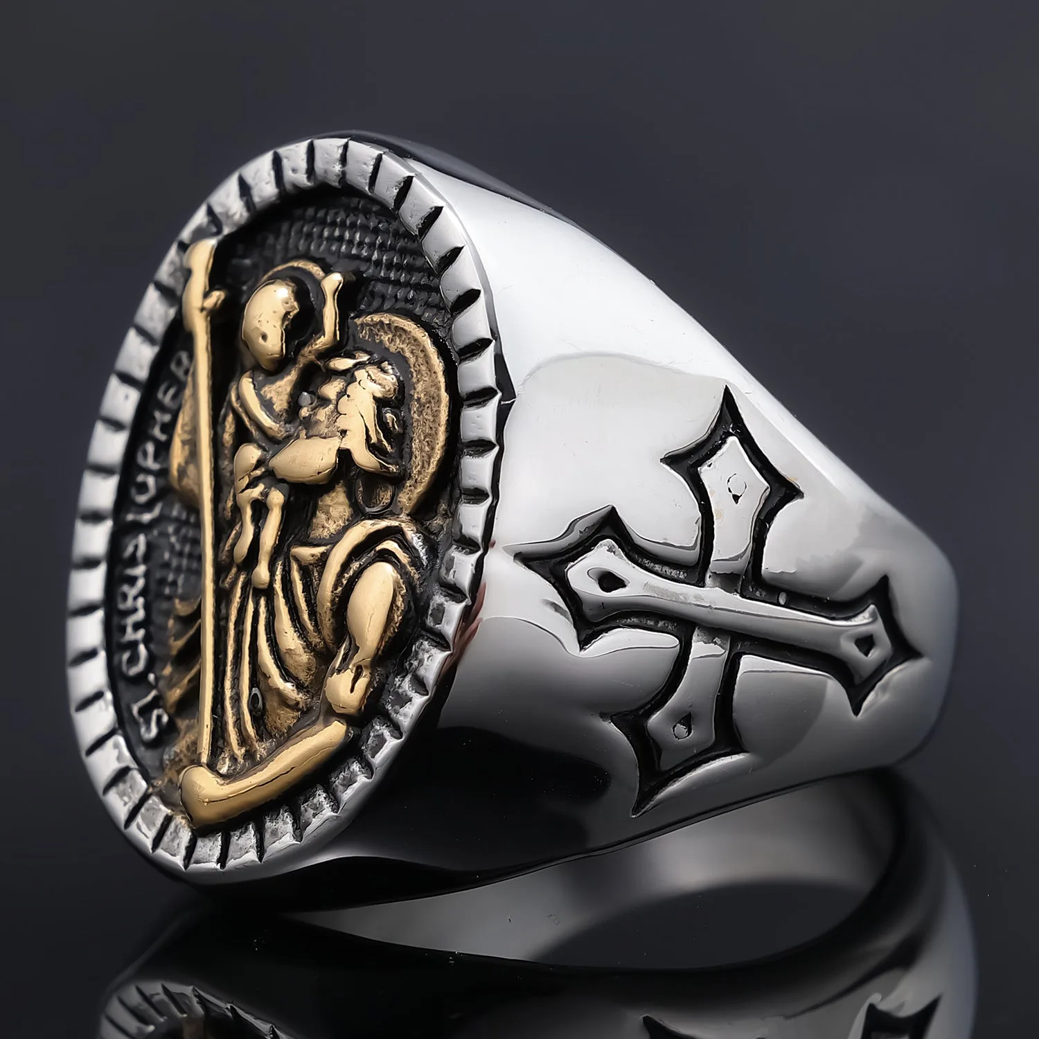 Anubis Ancient Egyptian Symbolism Men's Cross Ring-Woolova