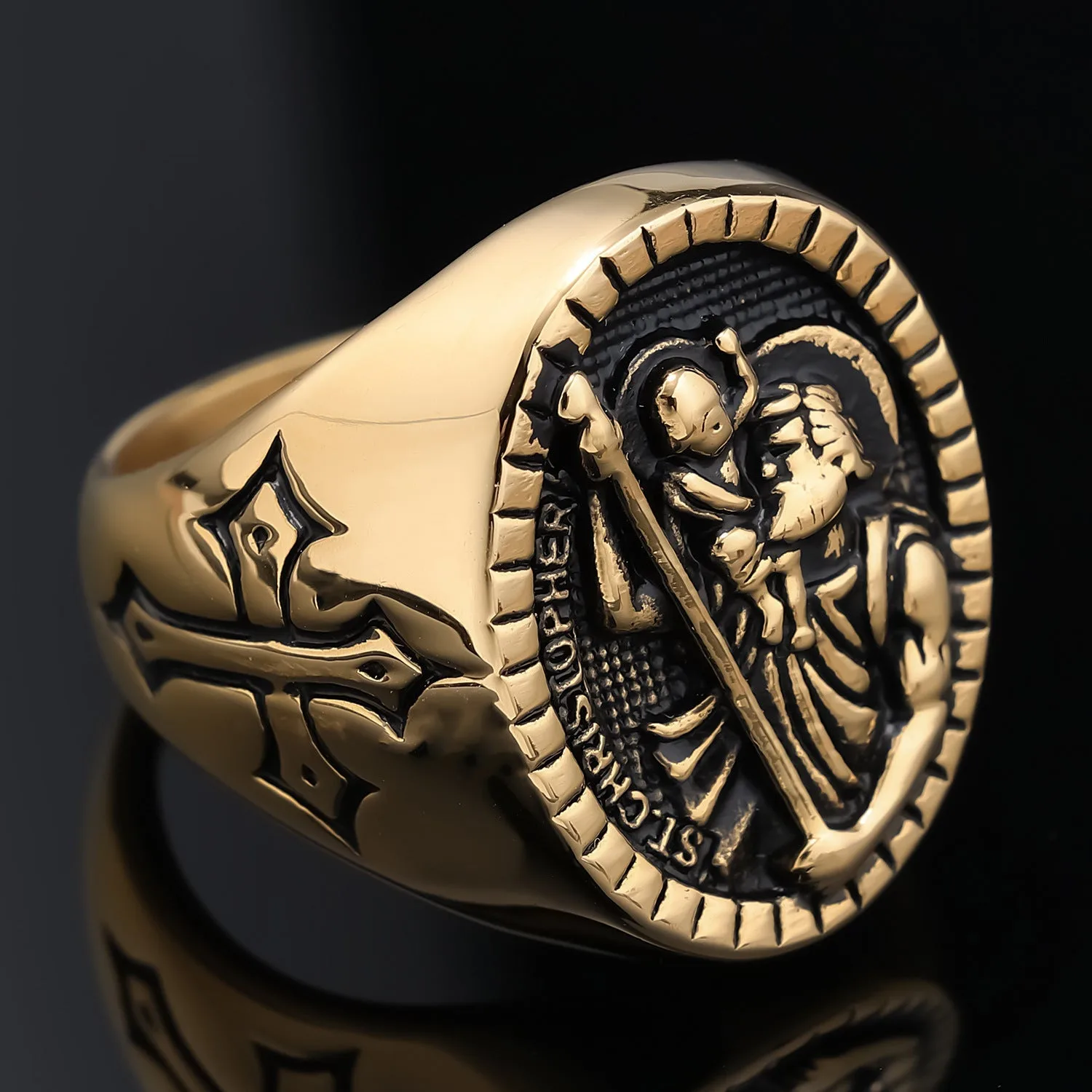 Anubis Ancient Egyptian Symbolism Men's Cross Ring-Woolova