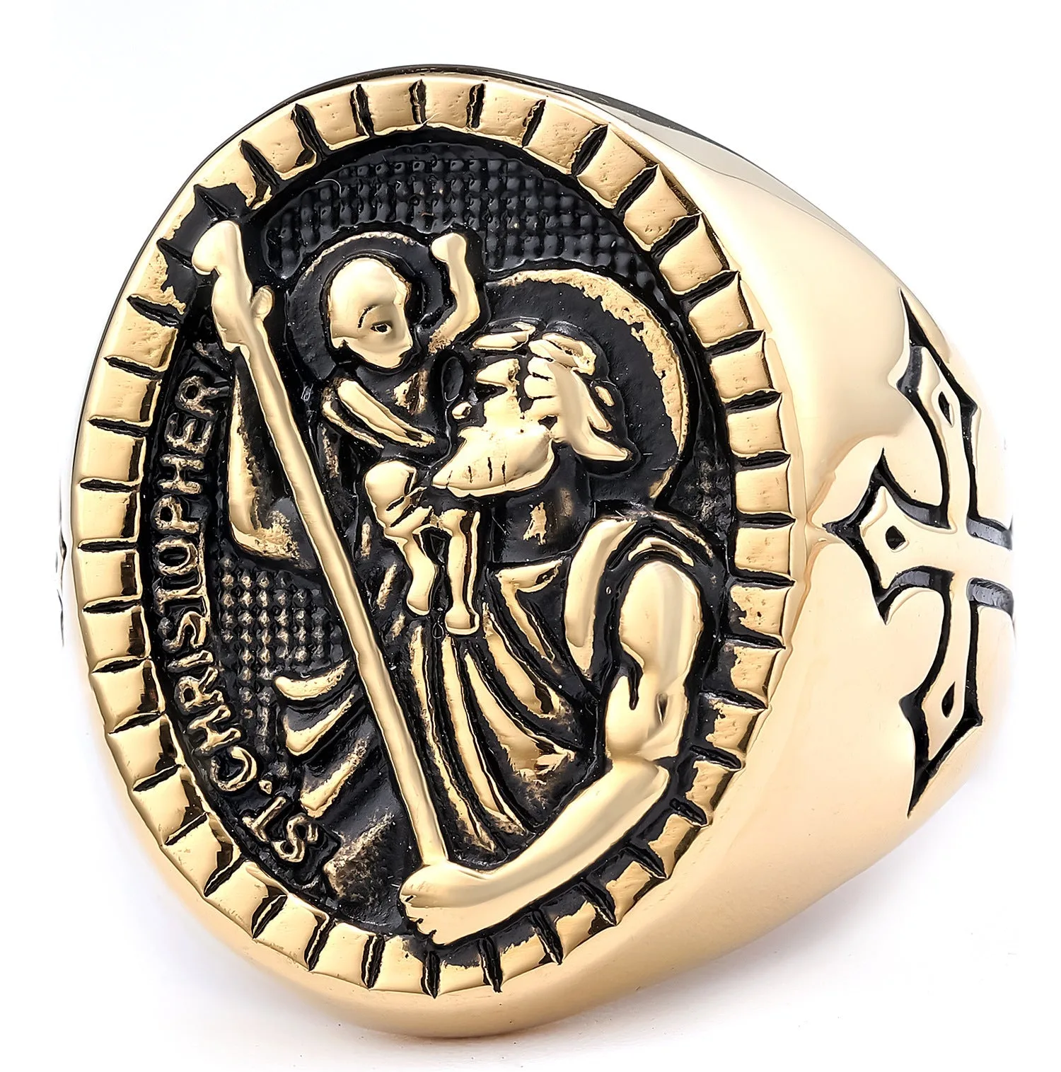 Anubis Ancient Egyptian Symbolism Men's Cross Ring-Woolova