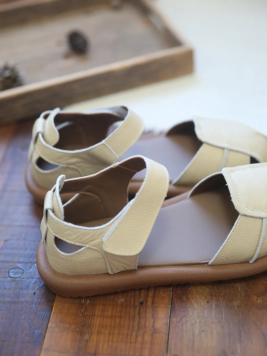 Women Retro Leather Minimalist Casual Flat Sandals-Woolova