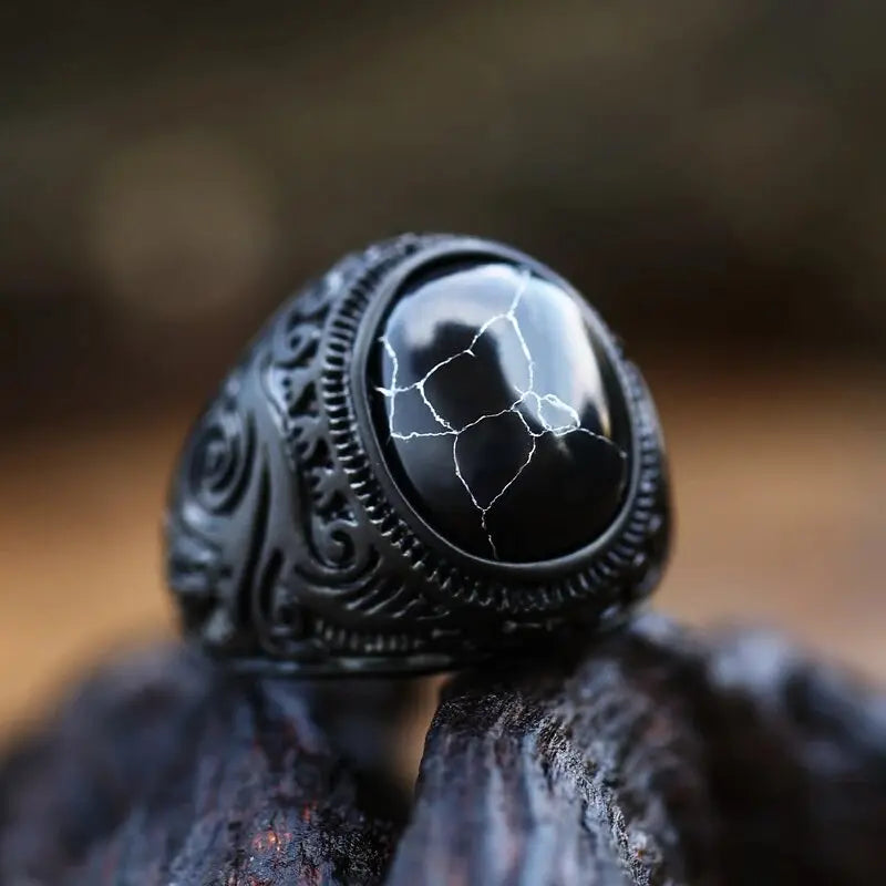 Black Turquoise Stainless Steel Ring-Woolova