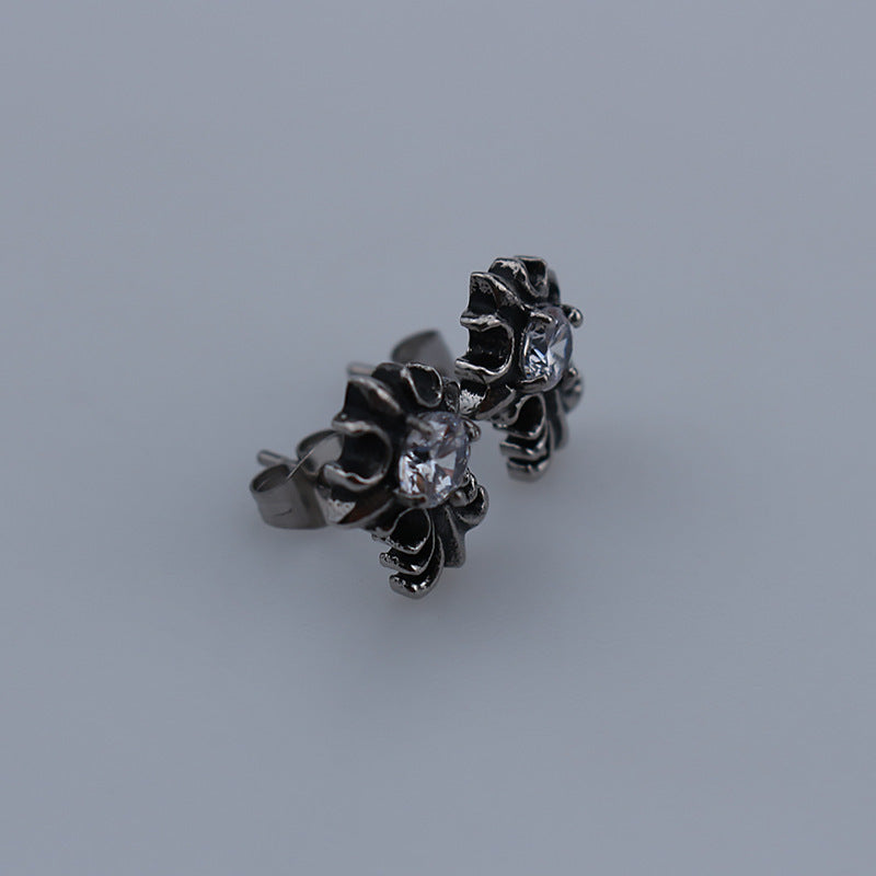 Black Zircon Hip Hop Stud Earrings-Woolova