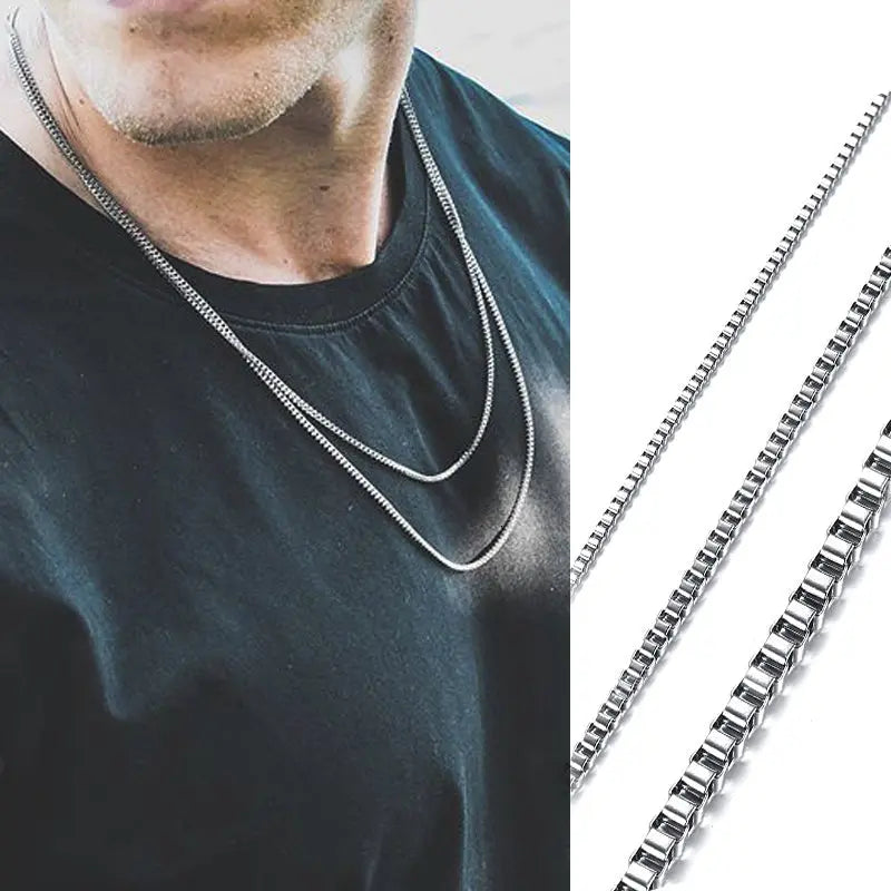Box Chain Stainless Steel Necklace-Woolova