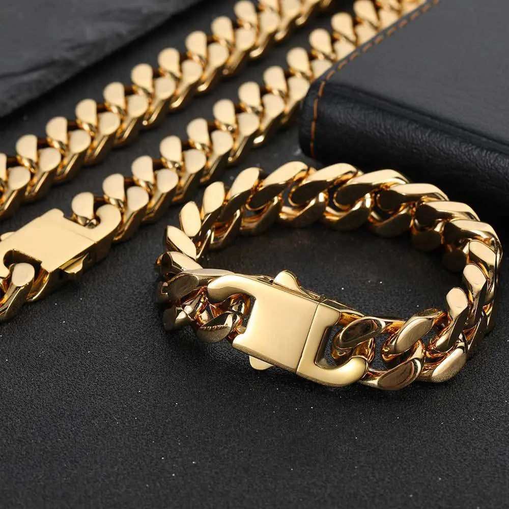 Buckle Cuban Stainless Steel Necklace-Gold-Woolova