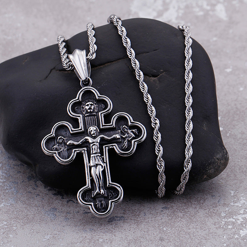 Vintage Catholic Cross Stainless Steel Pendant Black-Woolova