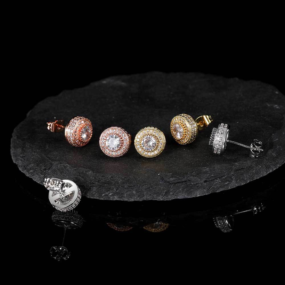 Round Full Zirconia Stud Earrings-Woolova
