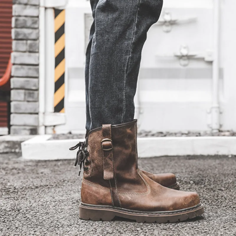 Men Spring Autumn Retro Cowhide Leather Boots-Woolova